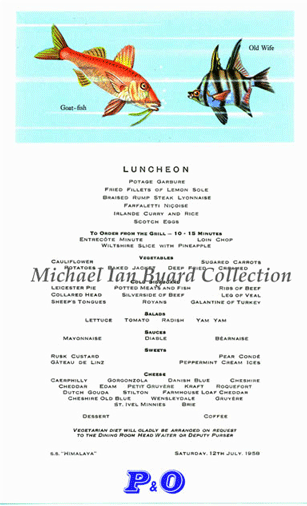 Luncheon Menue 12 July 1958
